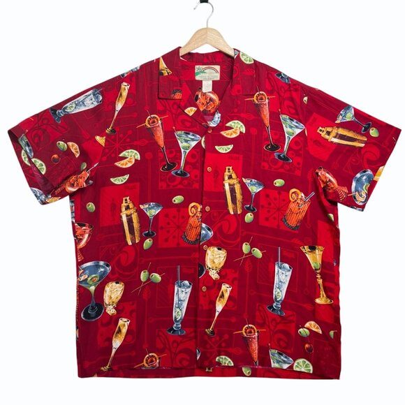 VTG‎ 80s Paradise Found Hawaiian Shirt Mens XL Happy Hour Martinis Cocktails - Picture 2 of 8